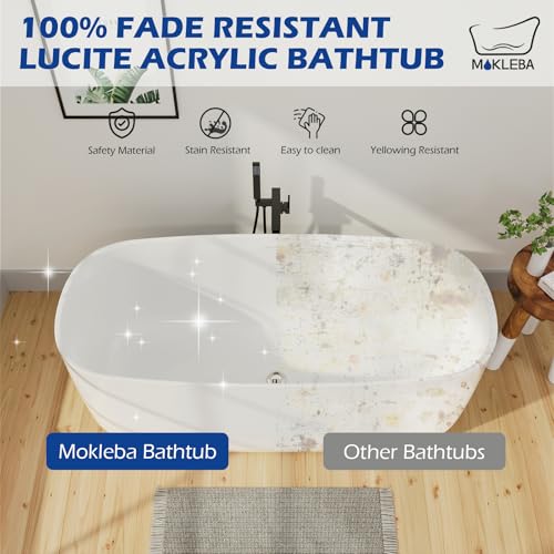 Image of 59 inch Lucite Acrylic Freestanding Bathtub, Rectangular Shape Contemporary Soaking Tub with Toe-tap Chrome Center Drain, Slotted Overflow, cUPC Certified, Glossy White