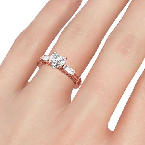 Jeulia 2.3 ct Diamond Ring Rose Gold Three Stone Heart Cubic Zirconia Crystal Band Moissanite Engagement Ring For Women Halloween Christmas Gifts with Jewelry Box4