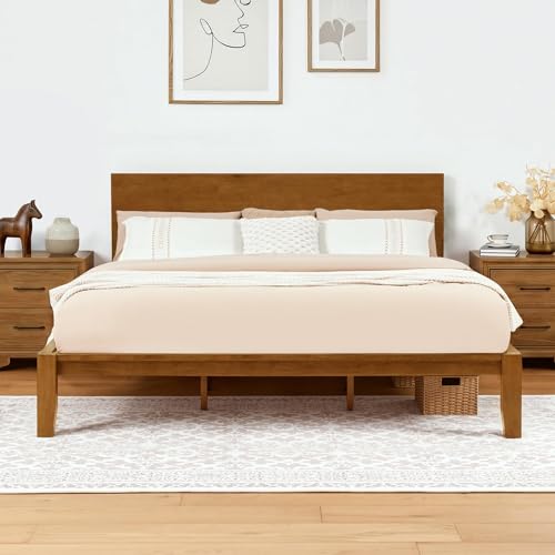 Image of Softa Mikor King Japanese Joinery Bed Frame with Headboard, Solid Rubberwood, 1500 Lbs Heavy Duty Slats Support, SGS Certified, No-Tool Setup, Hidden Storage, USB-A /C Port, No Box Spring Needed