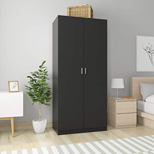 UnfadeMemory Kleiderschrank Garderobenschrank Spanplatte Schlafzimmerschrank Mehrzweckschrank Standrschrank mit 1 Hängestange Kleider Aufbewahrung 90x52x200 cm (Schwarz) Cover