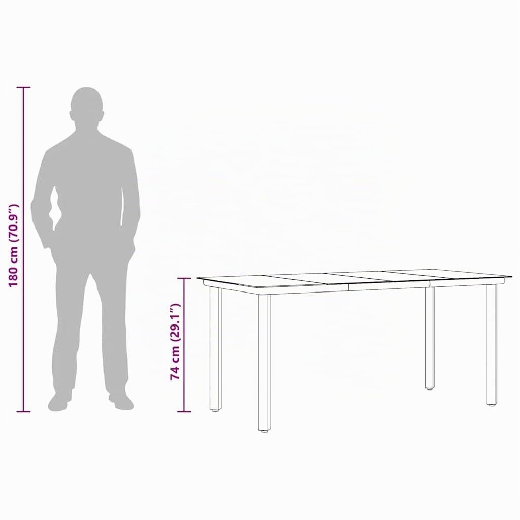 vidaXL Mesa Comedor Jardín Mueble Patas Rectangular Exterior Aire Libre Patio Terraza Cocina Comedor Hogar Acero y Vidrio Templado Negro