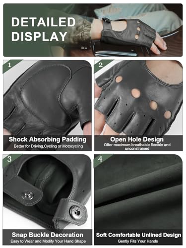 Image of GSG Men's Fingerless Leather Driving Gloves, Half Finger, lambskin | Half Finger Design, Breathable Comfort,Driving, Motorcycle Riding, Racing, Cycling, Daily Wear
