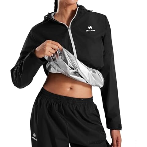HOTSUIT Tech Women Sauna Suit Full Body Sweat Jacket Pants for Crazy Sweat，Black, L Cover