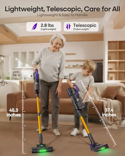 Image of AlloyMove Cordless Vacuum Cleaner 45KPA, Up to 60mins Runtime Lightweight Powerful Suction Vacuum Cleaners for Home, 3 Suction Modes, Rechargeable Stick Vacuum for All Floor /Carpet /Pet Hair /Car, A03