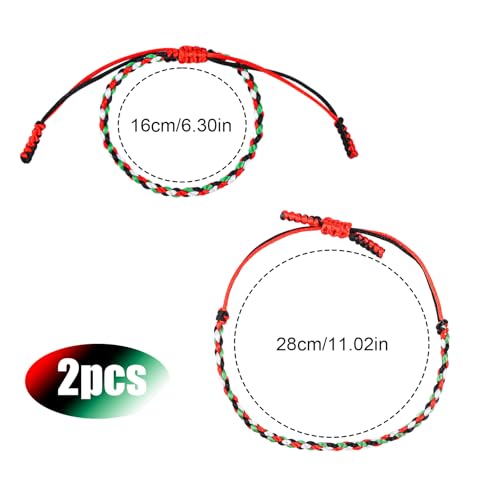 2pcs Palestine Handmade Bracelets, Adjustable Palestine String Bracelet Thin-Styled Braided Bracelet Palestine Flag Bracelet Rope Wrap Wristband for Men Women2