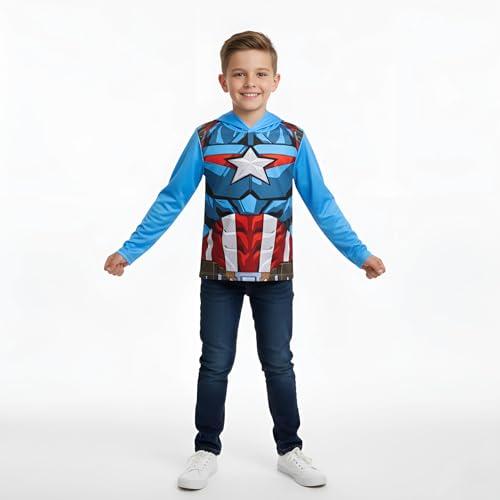 Marvel Avengers Captain America Boys Long Sleeve Hooded Shirt for Big Kids4