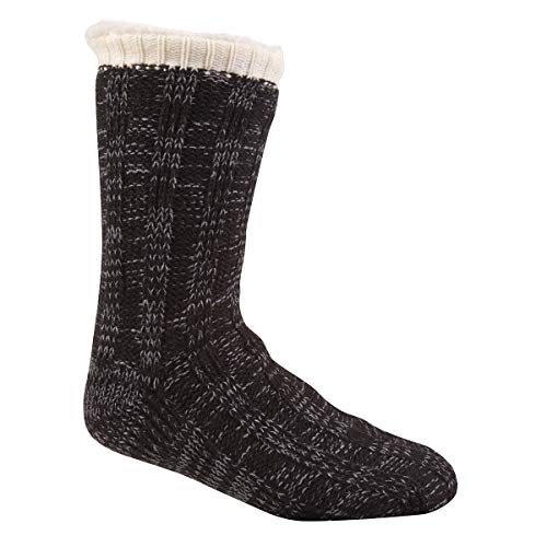 Mens Chunky Knit Fully Fleece Lined Slipper/Lounge Socks with Gripper Soles (Black)