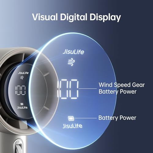 Image of JISULIFE Handheld Fan Pro1 S with Digital Display, Lanyard, 100 Speed Adjustable for Travel /Camping /Outdoor, Gift for Women /Men 5000mAh (Light Brown)
