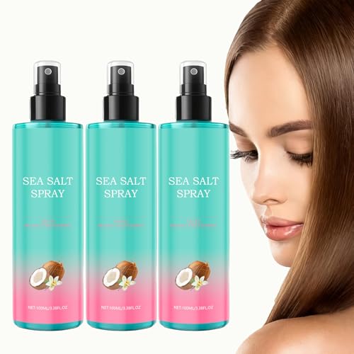 Lot de 3 sprays au sel de mer pour texturer les cheveux - Spray d'eau salée au parfum de noix de coco pour cheveux bouclés volumineux et ondulés - Brume hydratante sans rinçage - Pour femmes et hommes