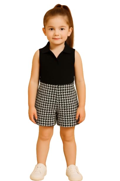Image of Ninas Baby Girls Solid Cotton Blend Style Top and Shorts Set for kids (Black)