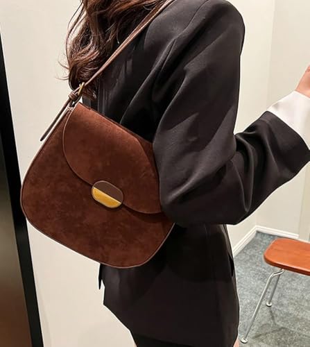 Burgundy Suede Shoulder Bags For Women Brown Suede Small Trendy Wine Crossbody Bag Saddle Suede Satchel Bag3