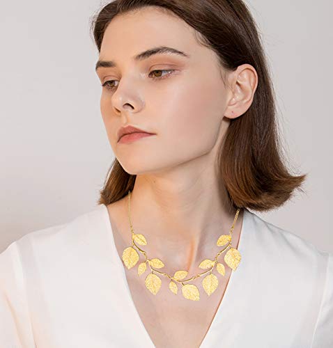 Bohemian Glitter Leaf Collar Necklace for Women Plant Hammered Necklace Chunky Tree Life Choker Necklace Vintage Bib Necklace2