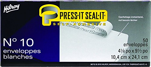 Hilroy No. 10 Press-It Seal-It Boxed Envelopes, 4-1/8" x 9-1/2", White, 20-Pound Weight, 50-Count (36712) image 1
