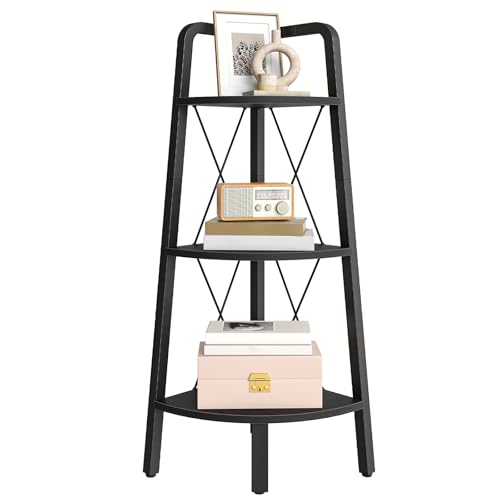 HOOBRO Corner Shelf, 3-Tier Corner Shelf Stand, 40" Tall Ladder Bookshelf, Industrial Corner Display Shelf Plant Stand for Living Room, Kitchen, Home Office, Black BB143CJ01