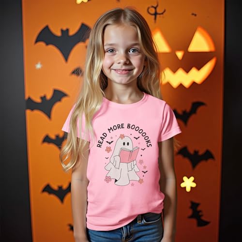 BOUTIKOME Kid Girls Halloween T-Shirt Ghost Read More Books Graphic Shirts Short Sleeve Tees Fall Tops Spooky Season Outfits4