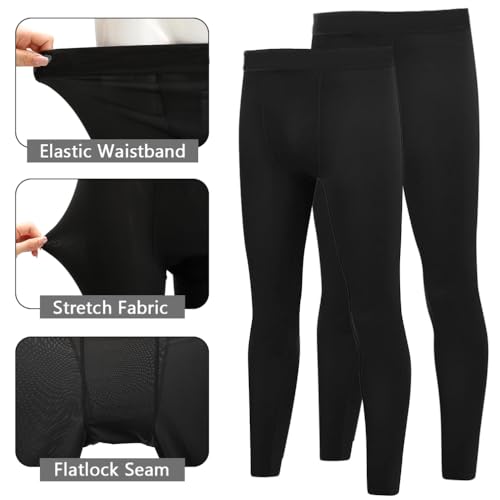 2 Pack Boys Compression Pants,Youth Compression Leggings Pants,Quick Dry Tights Athletic Pants for Running Football3