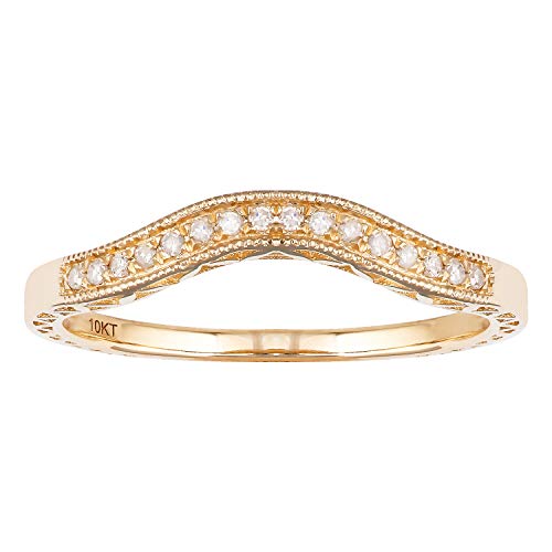 10k Yellow Gold Curved Vintage Style Diamond Band (1/10 cttw,