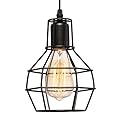 EFAYCRR Industrial Pendant Light, Rustic Farmhouse Pendant Light, Black Metal Wire Cage Hanging Light Fixture for Kitchen Island Dining Room Hallway Bar
