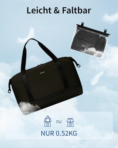 ECOHUB Erweiterbare Ryanair Handgepäck 40x30x20, Handgepäck Tasche 40x20x25 Mit Abnehmbar Nass-Tasche für Flugzeug, Recycelt Reisetasche Handgepäck, Weekender Damen Herren, Patent Anhängig(Schwarz)