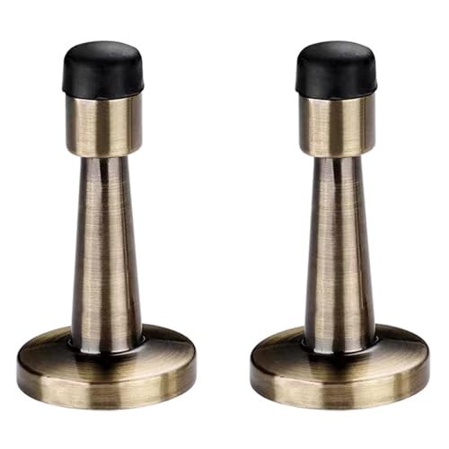 Image of 2 Pcs Brass Door Stop, Antique Brass Door Stoppers for Walls, Wall Mounted Door Stop for Indoor Home, Office and Hotel Use, 8x4 cm Alloy Door Protector