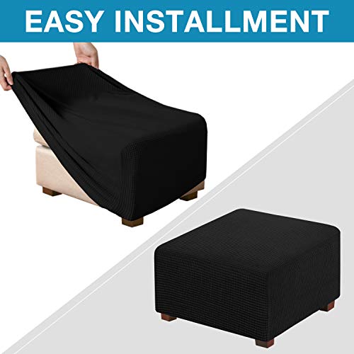 Flamingo P Stretch Ottoman Cover Square Ottoman Slipcover Furniture Protector Folding Storage Stool Furniture Protector Soft Slipcover with Elastic Bottom - Black