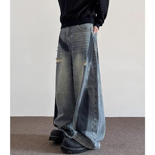 Maiyifu-GJ Men's Ripped Relaxed Fit Jeans Distressed Retro Denim Pants Baggy Hip Hop Streetwear Jean Trousers2