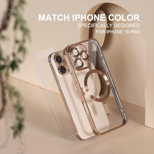 Image of Misea Magnetic for iPhone 16 Pro Case Compatible with MagSafe | [Never Yellowing] [Military Drop Protection] Full Camera Lens Protector Plating Soft Clear Phone Case for Women, Desert