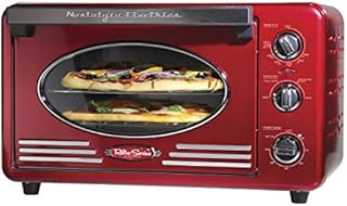 Nostalgia RTOV2RR Large-Capacity 0.7-Cu. Ft. Capacity Multi-Functioning Retro Convection Toaster Oven, Fits 12 Slices of Bread and Two 12-Inch Pizzas, Built In Timer, Includes Baking Pan,Metallic Red