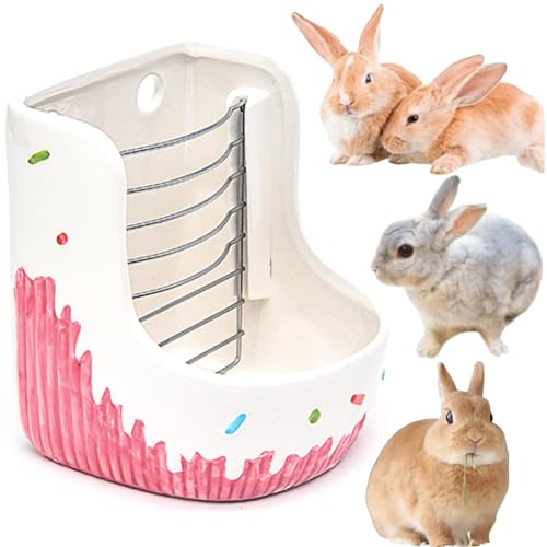 merrytime 牧草ポット ウサギ チモシー 餌入れ フィーダー 餌箱 固定式 ケージ モルモット チンチラ デグー 餌やり エサ入れ エサ皿 兎 ドワーフ うさぎ ピンク