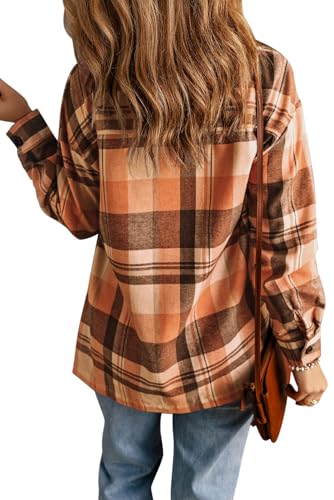 Womens Casual Flannel Plaid Shirts Oversized Lightweight Fall Shirt Coat Long Sleeve Button Down Shirts Blouse Tops4