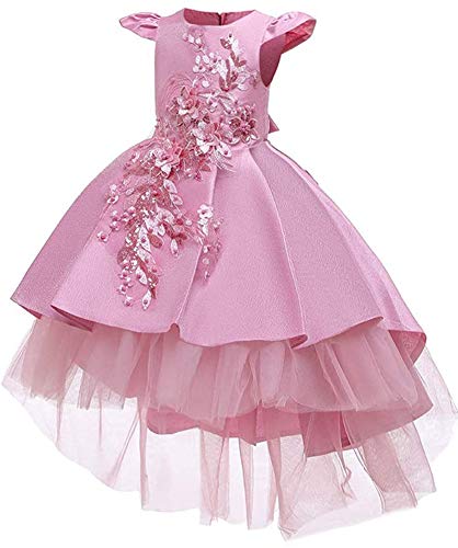 Flower Girls Wedding Tulle Dresses Princess High Low Beaded Pageant Prom Birthday Party Evening Dance Ball Gown