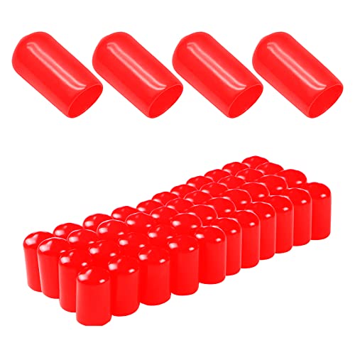 Rubber Round End Cap Cover 0.14 Inch (3.5mm) Screw Thread Protectors PVC Flexible Tubing Pipe Protective Bolt Screw Thread Protector Safety Cover | for Pipe Post Tubing Rod Cover 100 Pcs (Red)