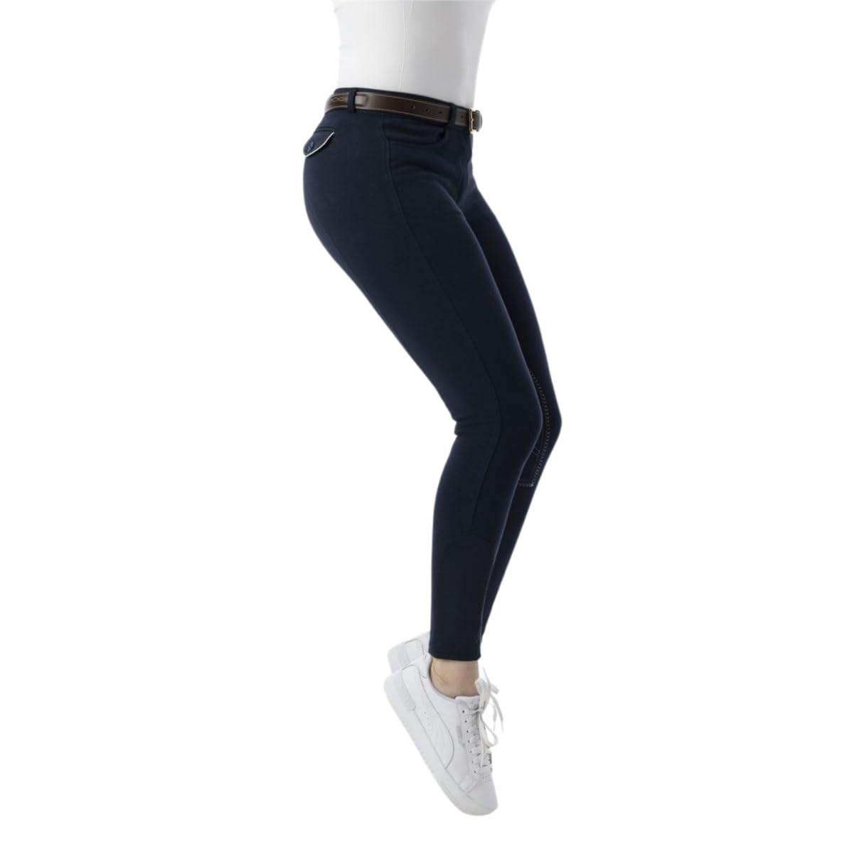 RIDING WORLD Pantalon d'équitation pour fille et garçon Alexandrie | Pantalon d'équitation avec genouillères en tissu | avec poches avant | Legging d'équitation bleu marine | Vêtements d'équitation