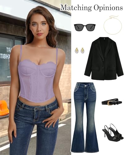 Image of Lace Corset Tops for Women Sexy Going Out Bustier Top Sleeveless Adjustable Straps Crop Tops with Back Hooks