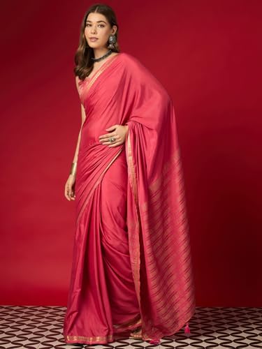 Image of AKHILAM Women's Mysore Silk Ethnic Motif Printed Saree With Unstitched Blouse Piece