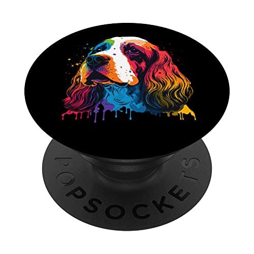 English Springer Spaniel Colorful Pop Art Tie Dye Tri-Color PopSockets Swappable PopGrip, Black