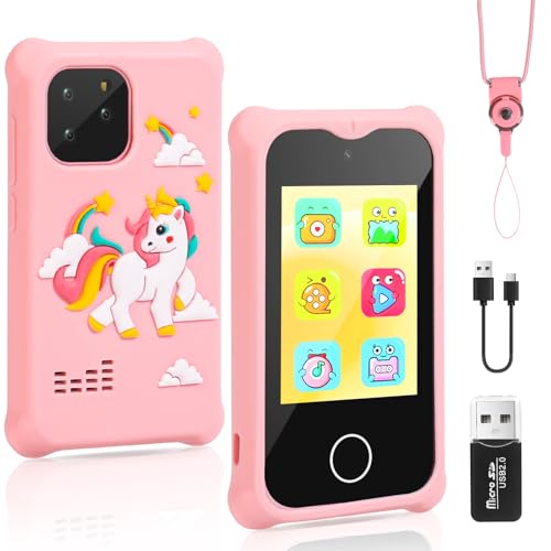 Euakee Smartphone Juguete para Niños, Cámara para Niños con 32GB Tarjeta, Unicornio Juguetes para Niñas 3-4 Años, Teléfono Móvil de Juguete Unicornio Regalo para Niños 3-9 Años Niñas