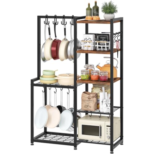 5-Tier Pot Rack, Cookware Stand with Hooks, Pans Pots Organizer for Kitchen, Living Room, and Bedroom, Black TPR17BF
