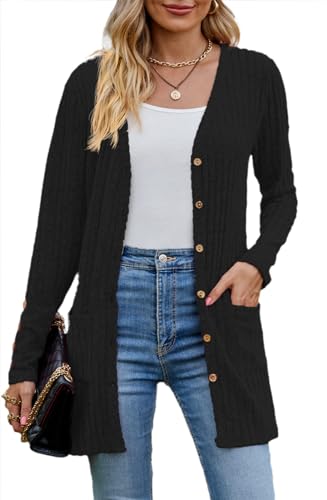 Askyes Womens Cardigan Sweater Long Sleeve Lightweight Open Front Button Closure Fall Cardigans for Women Casual with Pockets