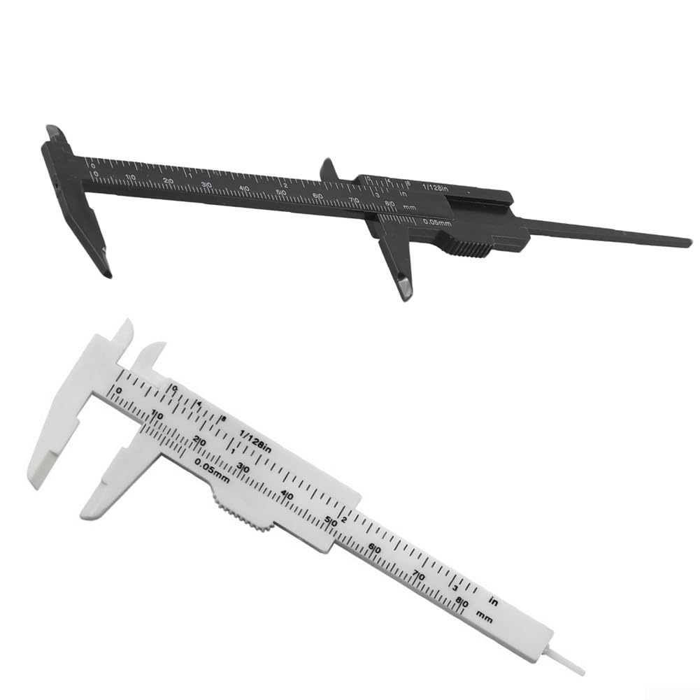 Calibrador Vernier de plástico, Regla Deslizante de 80 mm, micrómetro, Herramienta de medición para medición de Espesor y Profundidad, Juego en Blanco y Negro.