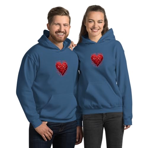 Sweat à capuche unisexe bleu indigo Medium en coton premium avec cœur de roses rouges résistant