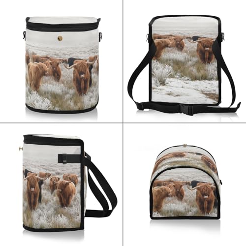 Image of linqin Scottish Highland Cow Car Trash Can with Lid Leak Proof Car Trash Bag Waterproof Car Garbage Can, Polyester Trash Bin Hanging for Minivan SUV Truck