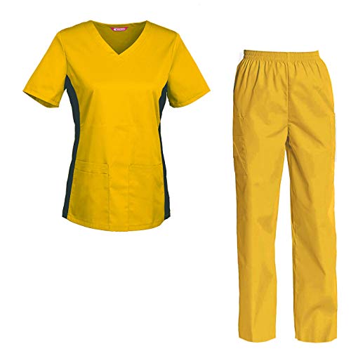 Women's Scrubs Set Scrub Top and Pants Scrubs Set Yellow