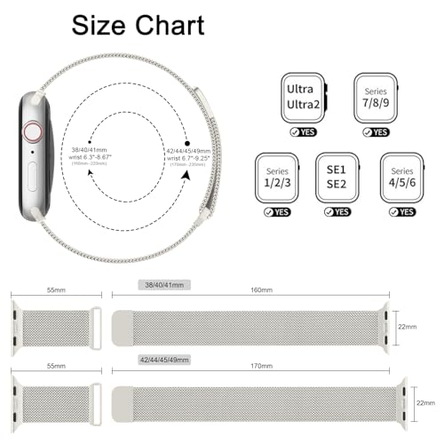 Image of Meliya Metal Straps Compatible for Apple Watch Strap 38mm 40mm 41mm 42mm 44mm 45mm 46mm 49mm Women Men, Adjustable Mesh Loop Magnetic Milanese Band for iWatch Series 10 9 8 7 6 5 4 3 2 1 SE