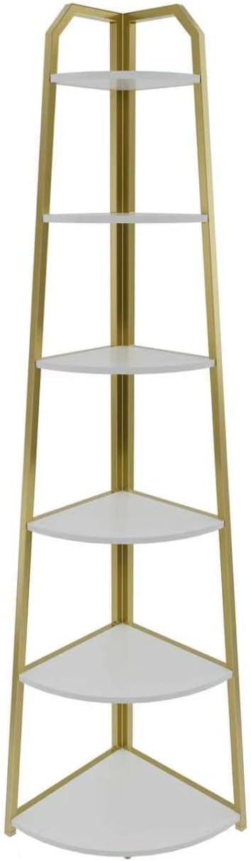 6 Tier Tall Corner Shelf, 75.2 Inch Rustic Corner Bookshelf, Industrial Corner Ladder Shelves Freestanding Display Storage Rack for Living Room Kitchen Home Office Bathroom (Brown)