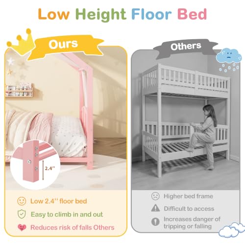 Image of Garvee Full Size Metal House Bed Frame for Kids, Pink