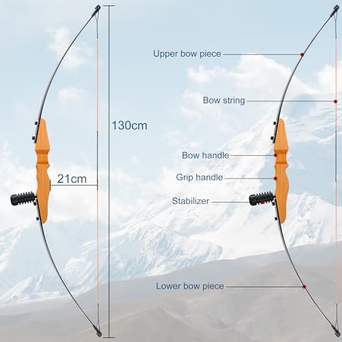 SERfawnCH Pfeil und Bogen 30lbs Set für Erwachsene und Anfänger - Recurve Jagdbogen mit Carbon Pfeilen, Bogenschießen Ausrüstung (Holzbogen, Einsteiger)