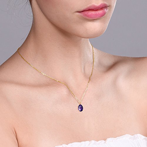 Gem Stone King 0.75 Ct Oval Checkerboard Purple Amethyst 14K Yellow Gold Pendant - Image 3