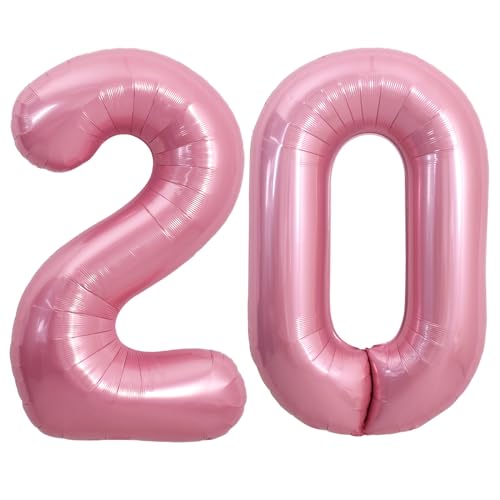 Image of TONIFUL 40 Inch Large Light Pink Number 20 Balloons Giant Digital 20 Helium Balloons, Pink Foil Mylar Big Number Balloons for 20th Birthday Party 20th niversary Supplies Decorations