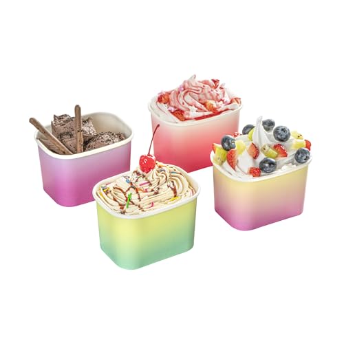Image of Restaurantware Paper Cups 200 Count 12 Ounce Square Disposable Ice Cream Containers, Leak-Resistant Paper Dessert To Go Cups, Hot And Cold Food, Durable Assorted Ombre Design
